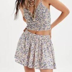 Free People Cream Floral Skater Skirt with Purple Accents set